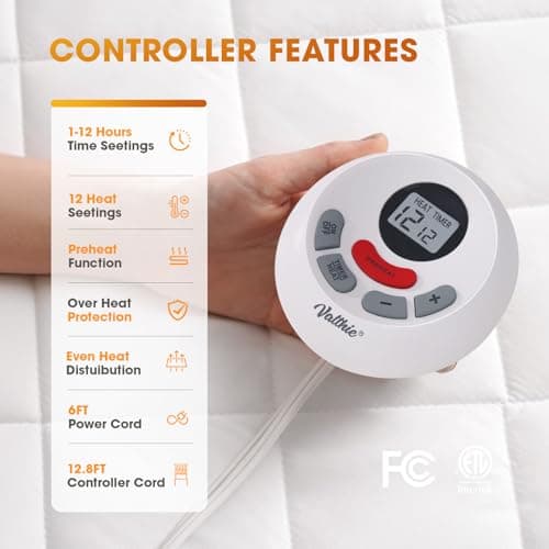 Heated Mattress Pad Twin XL Size,Electric Mattress Pad with Preheat Functions, Bed Warmer with 12 Heat Settings Controller & 1-12 Hours Auto Shut Off, Machine Washable(39"x80",White) view 2