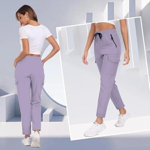 Hiking Pants Women UPF 50+ Cargo Quick Dry Water Resistant Elastic Waist 4 Pockets Lightweight Travel Work Casual Running view 3