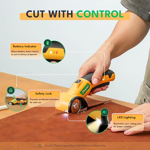 Powpact® High Speed Cardboard Cutter, Cordless Electric Scissors for Cardboard Fabric Carpet, Automatic Electric Box Cutter with Safety Lock - Rechargeable Battery, Heavy Duty Power, Rotary Cutting view 5