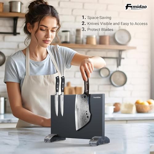 Fomidao Magnetic Knife Holder Block,Black Magnetic Knife Stand for Kitchen Counter Top,Double Sided Stainless Steel Knife Storage,Strong Magnet Knife Rack view 2