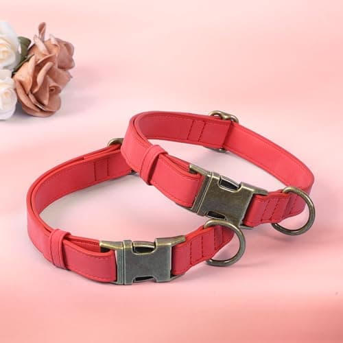 Jumpress Soft Leather Dog Collar for Small Medium Large Dogs, Heavy Duty Dog Collar Leather with Quick Release Metal Buckle, Durable & Adjustable for Small Dogs Walking (Red, S) view 4