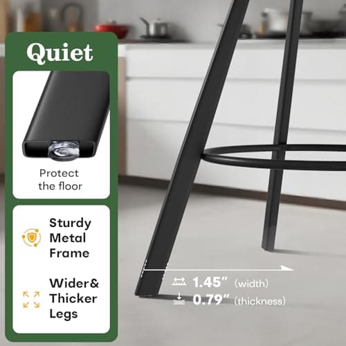 Ollega Bar Stools Set of 2, 26" Counter Height Bar Stools, Upholstered Swivel Barstools with Backs, Loop Yarn Fabric&Pu Leather, Metal Legs for Kitchen Island, Green&Gray view 4