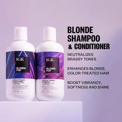 IGK BLONDE POP Purple Toning Shampoo & Conditioner Set | Neutralizes Brass + Brightens Blonde | Vegan + Cruelty-Free | 8 oz (Pack of 2) view 3