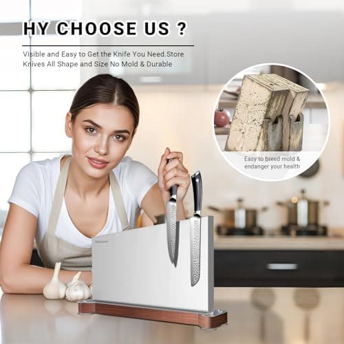 Nanbone Magnetic Knife Block Without Knives Large Double Side Magnetic Knife Holder Stand with Strong Magnet, Stainless Steel Knife Storage Organizer for Kitchen Counter Knife Rack Three Magnet Strip view 4