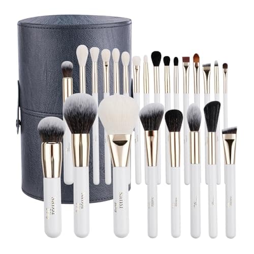 Makeup Brush Set (24 Pieces) - Includes Foundation, Powder, Concealers, Highlighter, Contour, Eye Shadows & Blush Brushes - Face & Eye Make Up Brushes with Soft Bristles - Leather Case Included