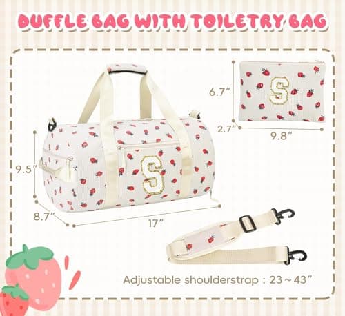 WOOMADA Kids Duffle Bag with Shoe Compartment, Cute Dance Gymnastics Cheer Ballet Overnight Sleepover Weekend Bag, Birthday Gifts for 4 5 6 7 8 9 10 11 12 13 Year Old Tween Teen Girls（beige-S） view 3