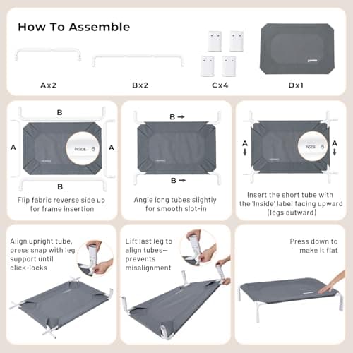 ZOMISIA Elevated Dog Cot Bed Tool-Free Assembly - Outdoor Raised Dog Cooling Bed Frame for Large Pets, Summer Pet Hammock Off Ground with Non-Slip Feet & Waterproof Teslin Mesh, 43x30 Inch view 5