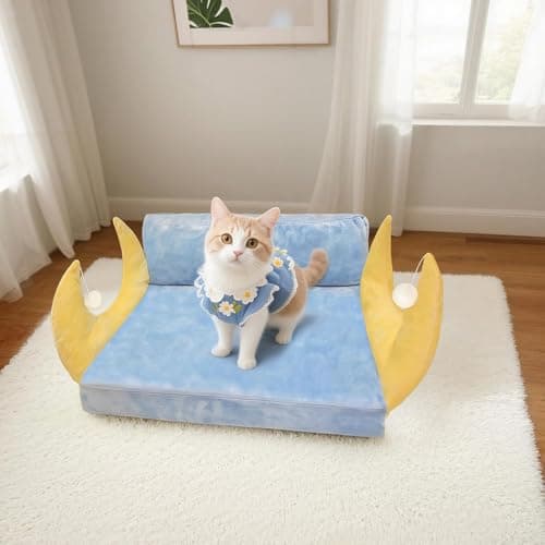 MOYMO Cat Couch with Soft Pillow, Supportive Dog Couch, Cat Sofa with Removable Cover，Cute Moon Shaped, 24 Inch view 2