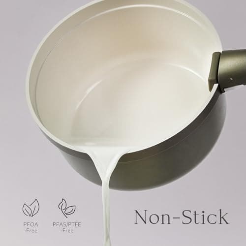 CAROTE Ceramic Saucepan Set 5.5QT/3QT/2QT，Nonstick Cooking Pots Set with Detachable Handles，Non-toxic Stock Pots with Lid，Induction Comptable，PFAS and PFOA Free，Olive Green view 4