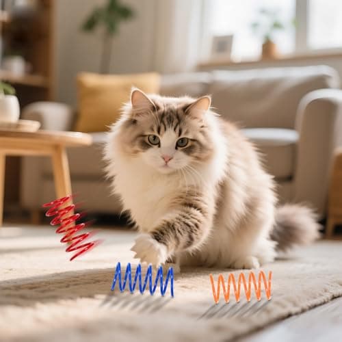 JCSHIMO 60 PCS 12 Colors Cat Spring Toys, Cat Spiral Springs for Indoor Cats, Kittens Toys Plastic Coil for Swatting, Biting, Hunting view 5