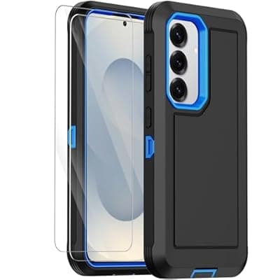 Annymall for Samsung Galaxy S25 Case with 2 Screen Protector,Shockproof Military Grade Drop Protection Multi-Layer Heavy Duty Durable Rugged Bumpers Tough Cell Phone Protective Cover (Black/Blue)