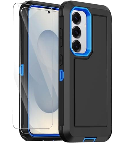 Annymall for Samsung Galaxy S25 Case with 2 Screen Protector,Shockproof Military Grade Drop Protection Multi-Layer Heavy Duty Durable Rugged Bumpers Tough Cell Phone Protective Cover (Black/Blue) — image 1