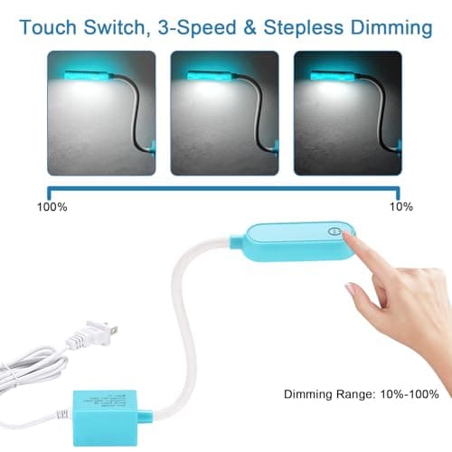 Magnetic Work Light with Flexible Gooseneck & Touch Control - 3-Level Dimmable, Sewing Lamp for Workshop Sewing Machines, Lathes, Mills, Drills view 5