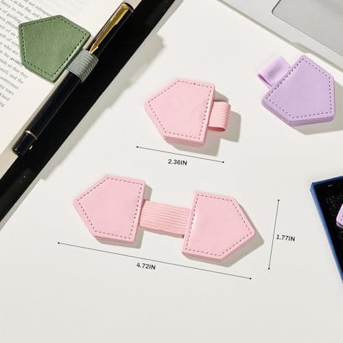 2Pcs Magnetic Leather Bookmarks with Gift Box Triangle-Shaped Magnetic Pen Holder Book Marks Clip Gift for Book Lover Readers Cute Bookmark for Women, Pink view 3