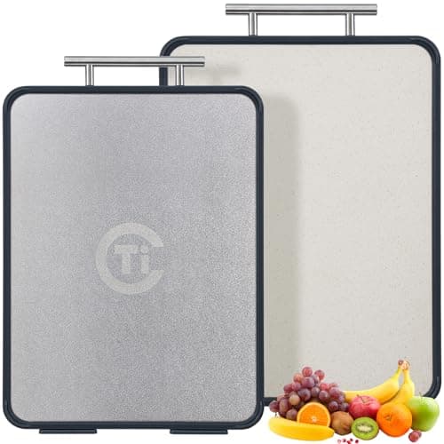 Titanium Cutting Board for Kitchen- Cutting Board with Double Sided, Textured Food-Grade Pure Titanium Side for Chopping Meat, PP Side for Vegetables, Easy to Clean(14.5”×11”, 1 PC)