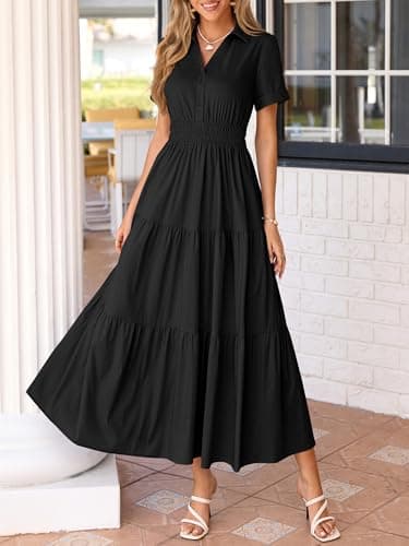 BTFBM Wedding Guest Dresses for Women Beach Fashion Casual Short Sleeve V Neck Solid Spring Summer Boho Maxi Dress view 6