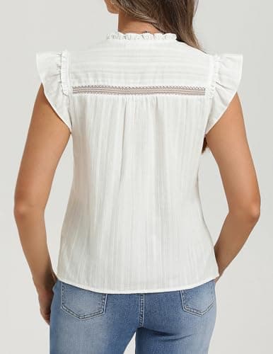 Belle Poque Women's Ruffle Sleeve Cotton Shirts V Neck Button Down Lace Crochet Blouses Spring Summer Dressy Casual Tops 2026 view 4