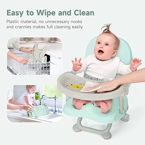 YOLEO Baby High Chair Booster Seat for Dining Table, Foldable High Chairs with Adjustable Heights, Travel Booster Seat with Removable Tray view 5