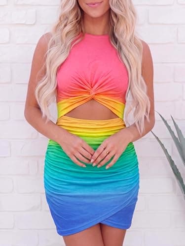 BTFBM Women 2026 Summer Dresses Sleeveless Casual Crewneck Bodycon Cutout Twist Slim Wrap Club Party Beach Mini Dress view 5