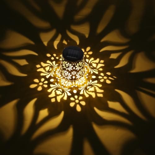 Edenseelake 2 Pack Solar Hanging Lanterns Outdoor Waterproof, Metal Flower Solar Lights, Decorative LED Lantern for Garden, Patio, Porch, Yard, Lawn, Bronze view 6