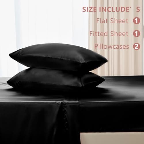 CozyLux Satin Sheets King Size Sheet Set - 4 Piece Silky King Sheets, Luxury Black King Bed Set with Smooth and Soft Microfiber, Includes 1 Fitted Sheet, 1 Flat Sheet and 2 Pillowcases view 6