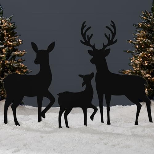 Best Choice Products 3-Piece 46in 2D Deer Family Silhouette Set, Outdoor PVC Christmas Yard Decoration w/Buck, Doe, Fawn, Weather Resistant - Black view 1