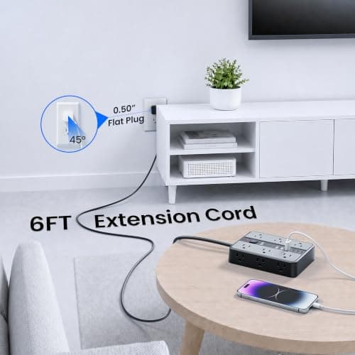 2400J Surge Protector Power Strip with 12 Outlets, 6 USB (3 USB C), 6 FT | 0.5" Thin 45° Flat Plug, 1.7" Wide-Spaced Outlets, 2400J Surge Protection & 1875W/15A Overload Protection for Home & Gaming view 5