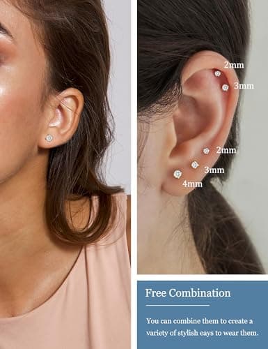 ZNBOH 5 Pairs Flat Back Earrings Stud Gold Threadless Tragus Cartilage for Women Men 925 Sterling Silver Post 14K Gold Hypoallergenic Earring Set for Multiple Piercing Nose Medusa Piercing Jewelry 18G view 3
