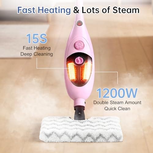 Moolan Steam Mops for Floor Cleaning, Steam mop for Hardwood Floors with Adjustable Steam & Double-Sided Pads, Floor Steamer for Laminate Floor, Tiles, Grout, Furniture (400ML Tank) view 6