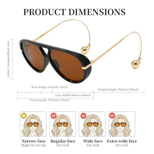 Oversized Retro Aviator Sunglasses for Women Tangle Free Trendy Shades | A larger frame that fits medium and larger faces well,metal UV400 protection aviator sunglasses for women classic view 4