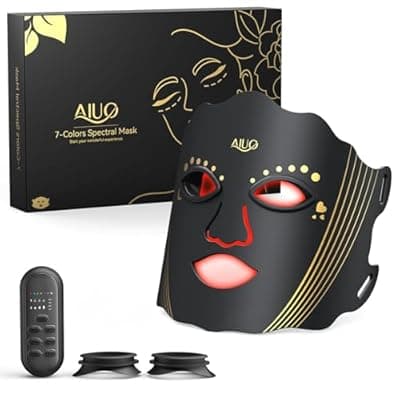 AIUO Red Light Therapy for Face, LED Face Mask Light Therapy, Rechargeable Red Light Therapy Mask for Face with Comfortable Light-Blocking Eye Protection & Timing Function At Home, Black