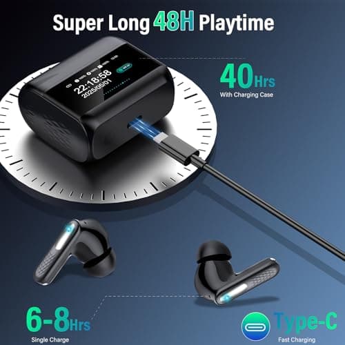 Wireless Earbuds, Touch Screen Case, ANC/ENC Noise Cancelling, 48H, Black | Touch Screen Controls, 5 EQ Modes, Bluetooth 5.4, HiFi Stereo, Transparency Mode, IPX7 Waterproof, All-Day Comfor view 3