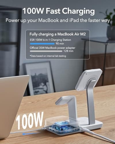 ESR 6-in-1 Charging Station with CryoBoost, for iPhone Duo/18 Pro/17-12 | 100W for MagSafe Charger Stand, Magnetic Wireless Charger for iPhone, Apple Watch, AirPods Pro/Ultra, Classic White view 5