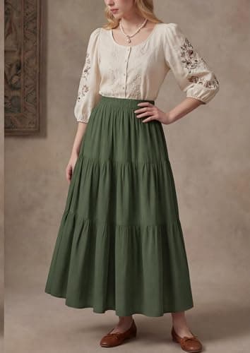 Scarlet Darkness Renaissance Maxi Skirts for Women 2026 Summer Boho Flowy Tiered Long Skirt with Pockets view 6