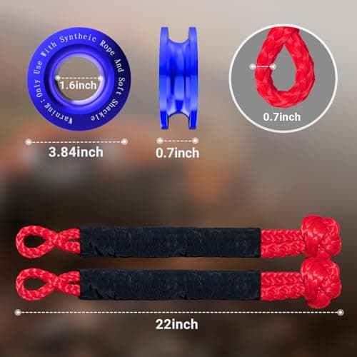 DAJOUJS Synthetic Soft Shackle Rope 1/2 x 22 Inch Red Recovery Tow Shackles with Blue Recovery Ring 56,000lbs Breaking Strength Offroad Soft Shackle Recovery Kit for Off-Road Winch and Vehicle Towing view 6