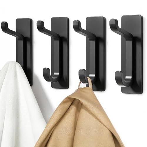 pickpiff Wall Hooks for Coat and Towel: 13LB Strong Adhesive Door Hanger Stick on, Black 4 Pack view 1