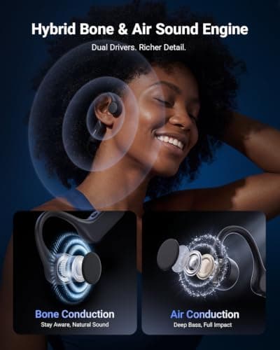 Otium Bone Conduction Headphones, 2026 Hybrid Stereo Open Ear Headphones | Hybrid Bone & Air Drivers Open Ear Earbuds, Bluetooth 6.0, AI Music App, 12H Playtime, IPX6 Waterproof, Running Headphones view 3