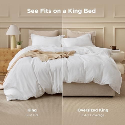 Bedsure 100% Washed Cotton Duvet Cover King Size - Natural White Minimalist Bedding Set Linen Like - PureWoven Plain Simple & Soft Comforter Cover for All Seasons (Natural White, King, 104"x90") view 6