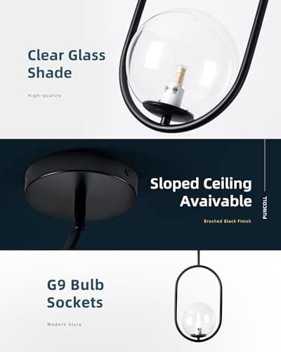 puncoll Glass Pendant Lights - 1-Light Pendant Lighting for Kitchen Island with Black Finish - Vintage Pendant Light Fixtures - Black Hanging Lights for Kitchen H9376-CLBK view 5