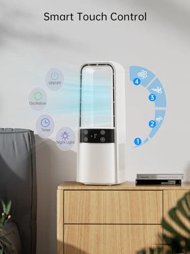 Desk Fan Bladeless, 120° Oscillating Fan Rechargeable, Quiet Fan with Night Light, Smart LED Touch Control, 4 Speed & 9H Timer, Small Table Fan, Auto Display Off, Ideal for Home, Office, Study Room view 5