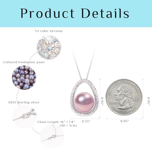 Pink Pearl Necklace for Women, 12mm Freshwater Pearl Jewelry with Purple Single Pendant | with 925 Sterling Silver 18" Chain, Gift for Valentine's Day, Mother's Day, Wife, Mom, Anniversary view 3