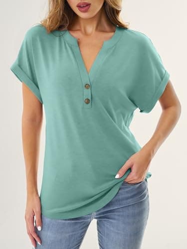 GKBK Womens Short Sleeve V Neck Henley Tops Dressy Casual Blouses Summer Trendy Vacation Tee Shirts 2026 Fashion Clothes view 4