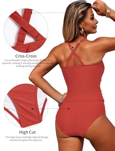 ZAFUL Women's Tankini Swimsuits Tummy Control Swimwear Two Piece Bathing Suits Swim Top with High Waisted Bottom view 5