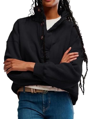 Oversized Sweatshirt for Women Henley Neck Pullover Tops view 4