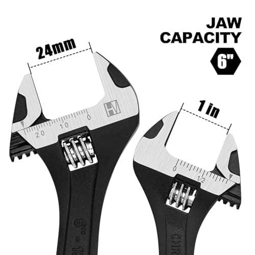 HAUTMEC 6 inch Adjustable Wrench Extra Wide Jaw Black Finish Adjustable Wrenches Drop-Forged CR-V Steel Metric & SAE Scales for Home Garage Workshop DIY view 3