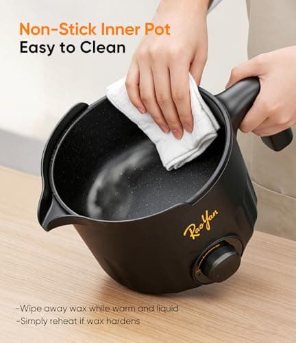 RAOYAN 1.5L Candle Wax Melter with Pour Spout, Wax Melting Pot for Candle Making, Complete Kit for Beginners and Adults with Thermometer, Wicks, Stickers, Centering Device and Stirring Spoon - Black view 4