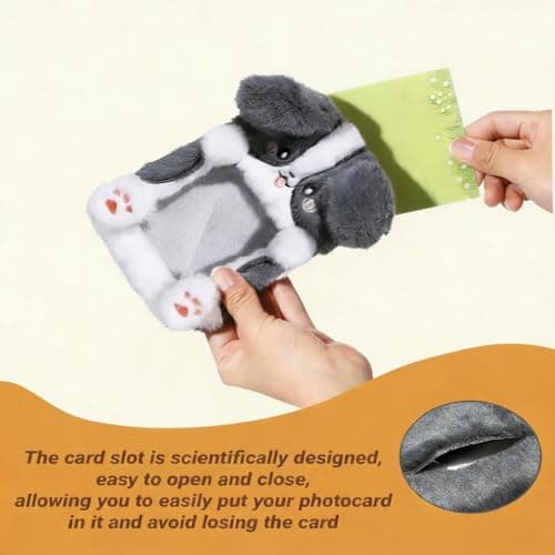 2PCS Cute Plush Photocard Holder with Keychain, Cartoon Animal Photo Sleeve ID Bank Badge Holder, Soft Idol Photo Protective Cover for Fans School Office, Best Christmas Birthday Gift view 4