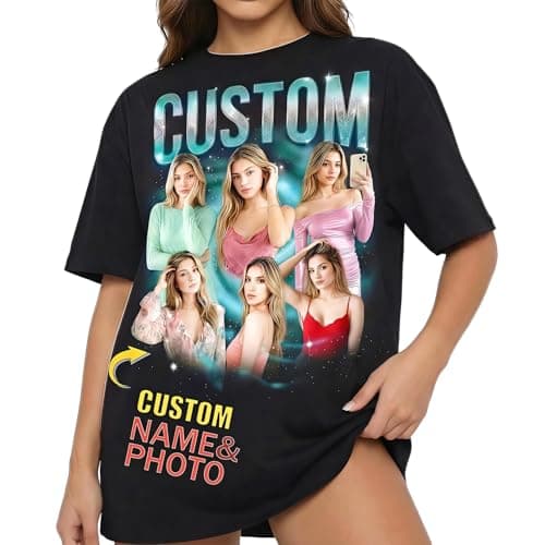 Custom Bootleg Rap Tee Personalized Face T-Shirt with Your Favorite Photo & Custom Text Retro Vintage Graphic Shirt Star of the Show Birthday Gift for Him Her