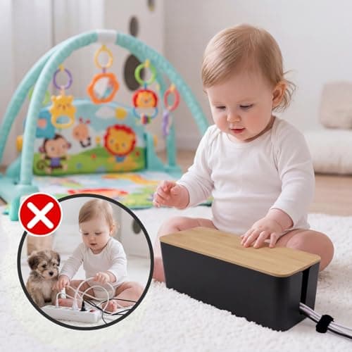 2 Pack Cable Management Box - Cord Organizer Box with Wooden Lid for TV Wires, Power Strips, Router, USB Hub & Under Desk Power: Baby & Pet Proof Cord Management, Cord Hider for Home & Office(Black) view 6