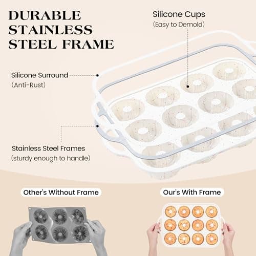 AOTASO 3 Inch Silicone Mini Fluted Tube Cake Pans with Metal Reinforced Frame, 12-Cavity Non-Stick Mini Flan Molds for Daily & Holiday Desserts (1 Pack) view 3